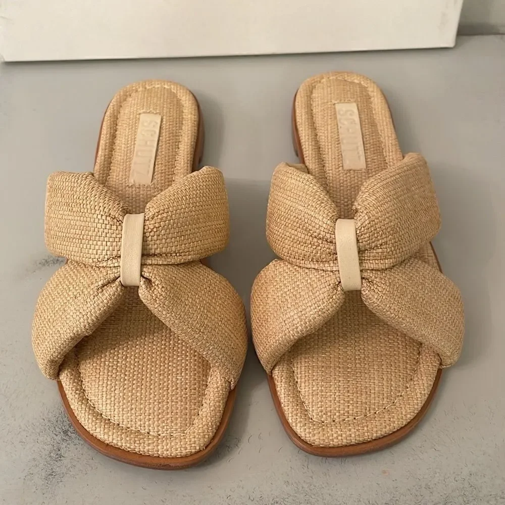 NWT Schutz Natural Woven Flat Sandals